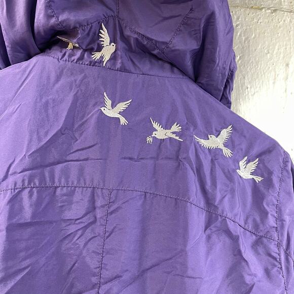 Fenchurch Rain Coat Jacket Purple Embroidered Birds Large - Picture 10 of 12